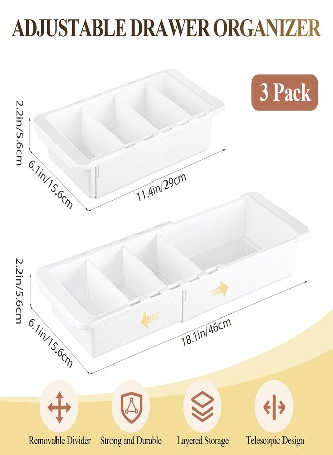 BrightRow 3 Pcs Expandable Drawer Organizer Bins Adjustable Deep Drawer Hanging Organizer Tray Expandable 11.4 to 18.1 Inches Plastic Dividers Storage for Office Bathroom Bedroom Kitchen Desk, White - Image 2